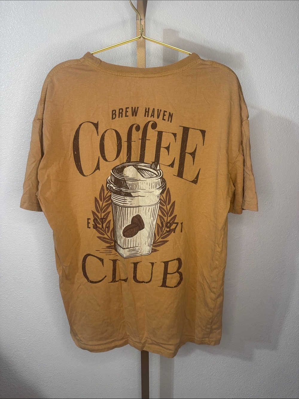 GOODIE TWO SLEEVES- Coffee Club Graphic Tee - Tan- Size XS (oversized)
